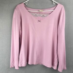 Vintage Cherokee Wmn Long Sleeve Pink Lace Trim Bow Cotton Pajama Top‎ Ballet S